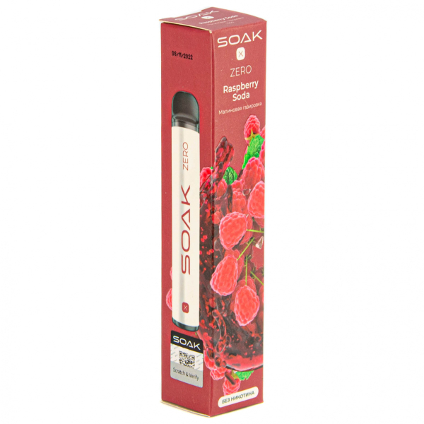 SOAK X ZERO Raspberry soda 1500 затяжек (без никотина) в Норильске
