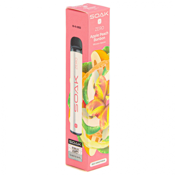SOAK X ZERO Apple peach bonbon 1500 затяжек (без никотина) в Норильске